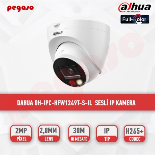 DAHUA DH-IPC-HFW1249T-S-IL 2MP FULL COLOR SMART DUAL ILLUMINATION 30M FIXED-FOCAL DOME IP KAMERA